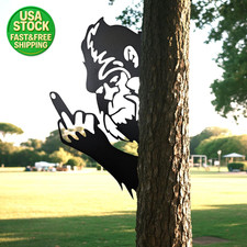 Peeking Bigfoot Flipping Middle Finger Metal Sign Outdoor Garden Fence Decor