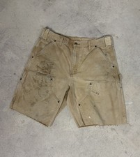 Vintage Carhartt Shorts Men 32 Double Knee Canvas Carpenter Cut Off Tan
