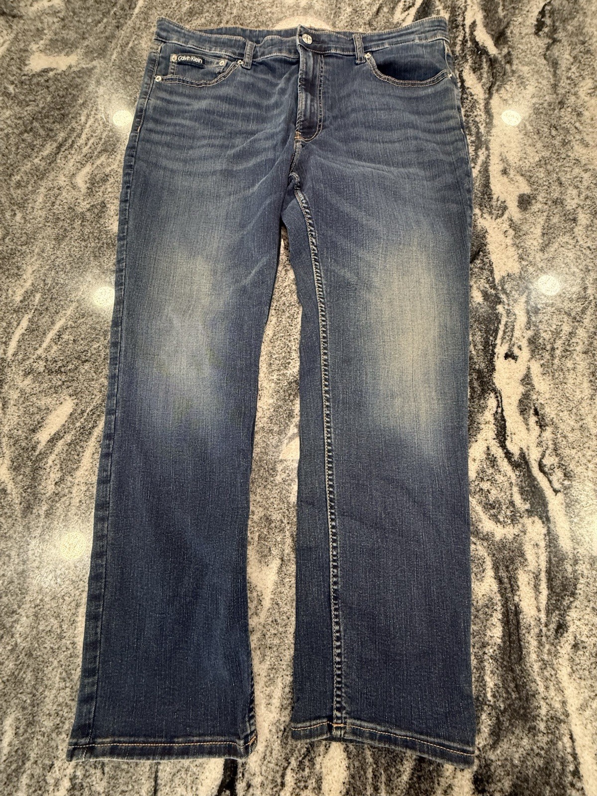 Mens 38x30 Blue Distressed Stretch Slim Euc Rn36543