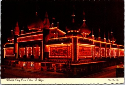 Mitchell South Dakota Corn Palace at Night Continental Postcard B030