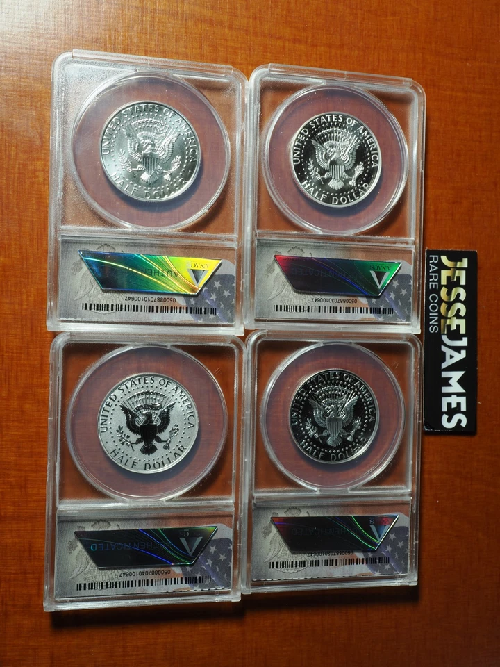 2014 W РЕВЕРСИВНЫЙ ПРУФ СЕРЕБРО KENKENNEDY ANACS PR70 SP70 50-Я ГОДОВЩИНА НАБОР ИЗ 4 МОНЕТ - Изображение 2 из 4