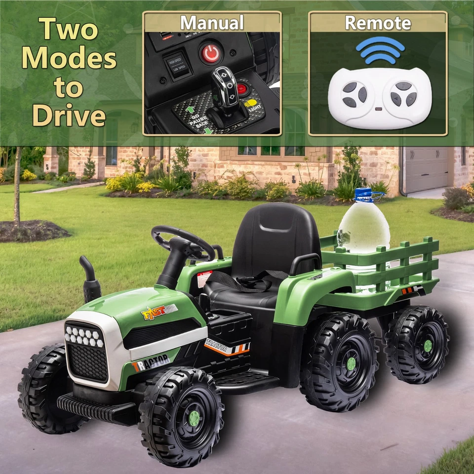 Coche eléctrico para niños 24V paseo en tractor con control remoto, LED, juguete de 3 velocidades, esmeralda Foto 3 de 4