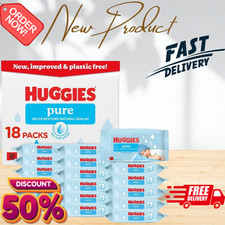 Image of Huggies Pure Plastic Free Baby Wipes - Pack of 18 864 Wipes 99% Water Wet Wipes