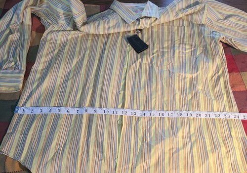 Bugatchi Shirt Mens XL Dandelion Yellow Striped Print Shaped Fit Flip Cuffs NWT - Picture 10 of 16