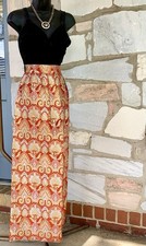Vintage Metallic Gold Orange Psychedelic Print Maxi Skirt   