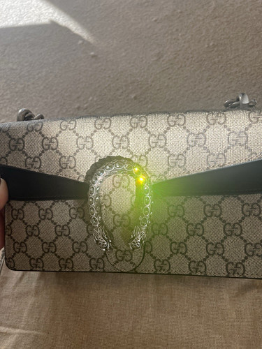Gucci Dionysus Small GG leather Shoulder Bag Beige/Black Silver Chain Strap