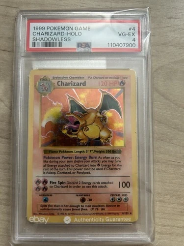 1999 Pokémon Game Charizard Holo Shadowless  4/102 PSA 4