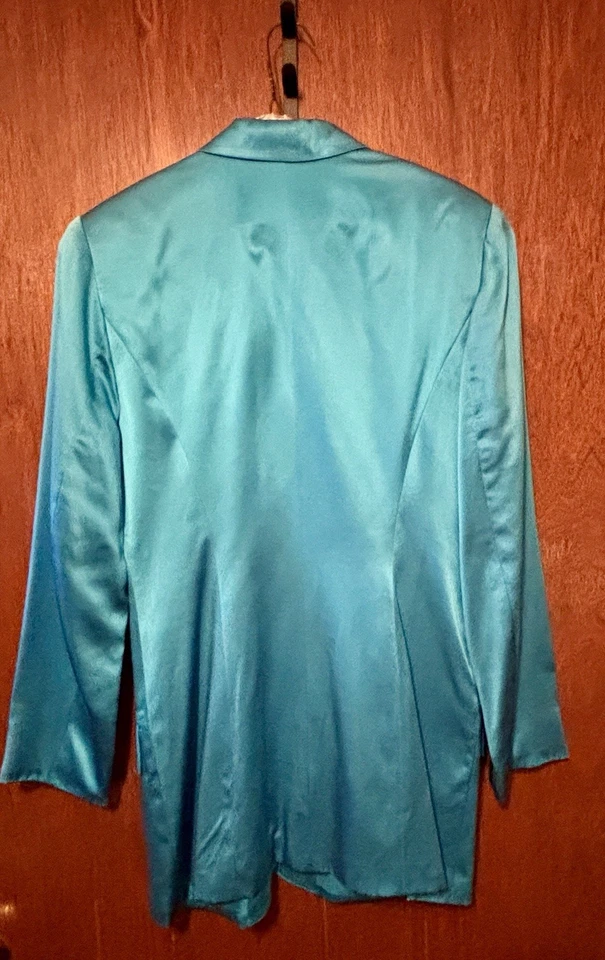 Vintage The Limited Silk Blazer Women's Size M. Teal Blue Y2K Retro Formal - Image 4 of 4