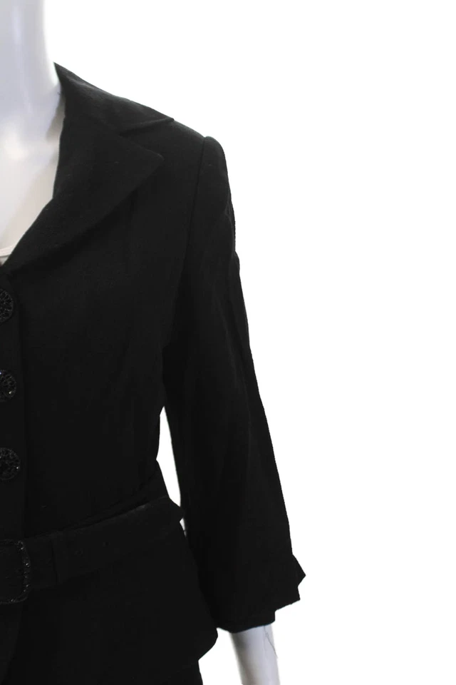 Traje Falda Kay Unger Mujer Botones Joya Línea A Cinturón Negro Lana Talla 10 Foto 2 de 4