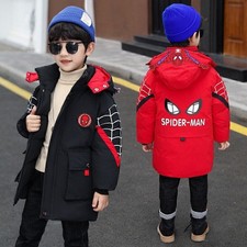 NEW Kids Boys Spiderman Hooded Jacket Winter Warm Parka Coat UK 2025 Outerwear