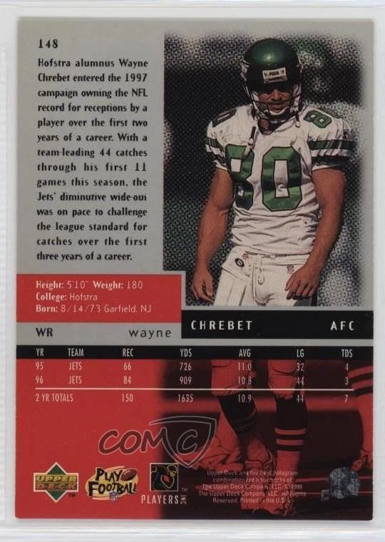 1998 Upper Deck Black Diamond Wayne Chrebet #148 - Image 2 of 2