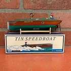 Vintage 1996 Schylling Tin Speedboat Wind Up Toy In Box Tested Works Dragon Fly