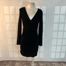 Mango Black Sparkly Metallic V-Neck Surplice Long Sleeve Mini Dress Size 6