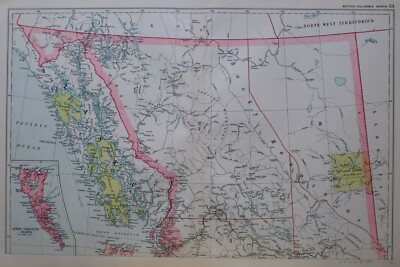 1919 Karte North Britisch Columbia Queen Charlotte Inseln Alaska Prince Rupert