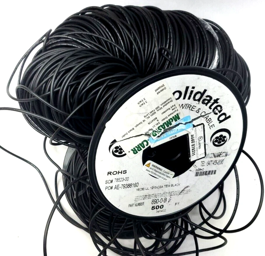 Consolidated Wire 890-0 Black 16AWG Stranded Hook-Up Wire 500Ft UL1015 600V - Image 3 of 3
