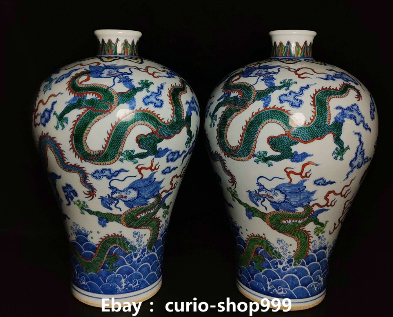 13.7 Inch Yongzheng Doucai Porcelain Dragon Loong Beast Vase Pair