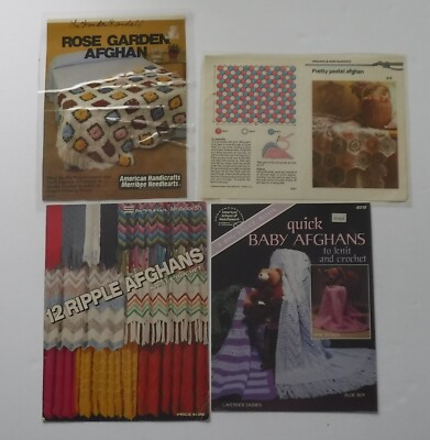Vintage Single Crochet Pattern leaflets Lot of 4 Rose Garden Afghan