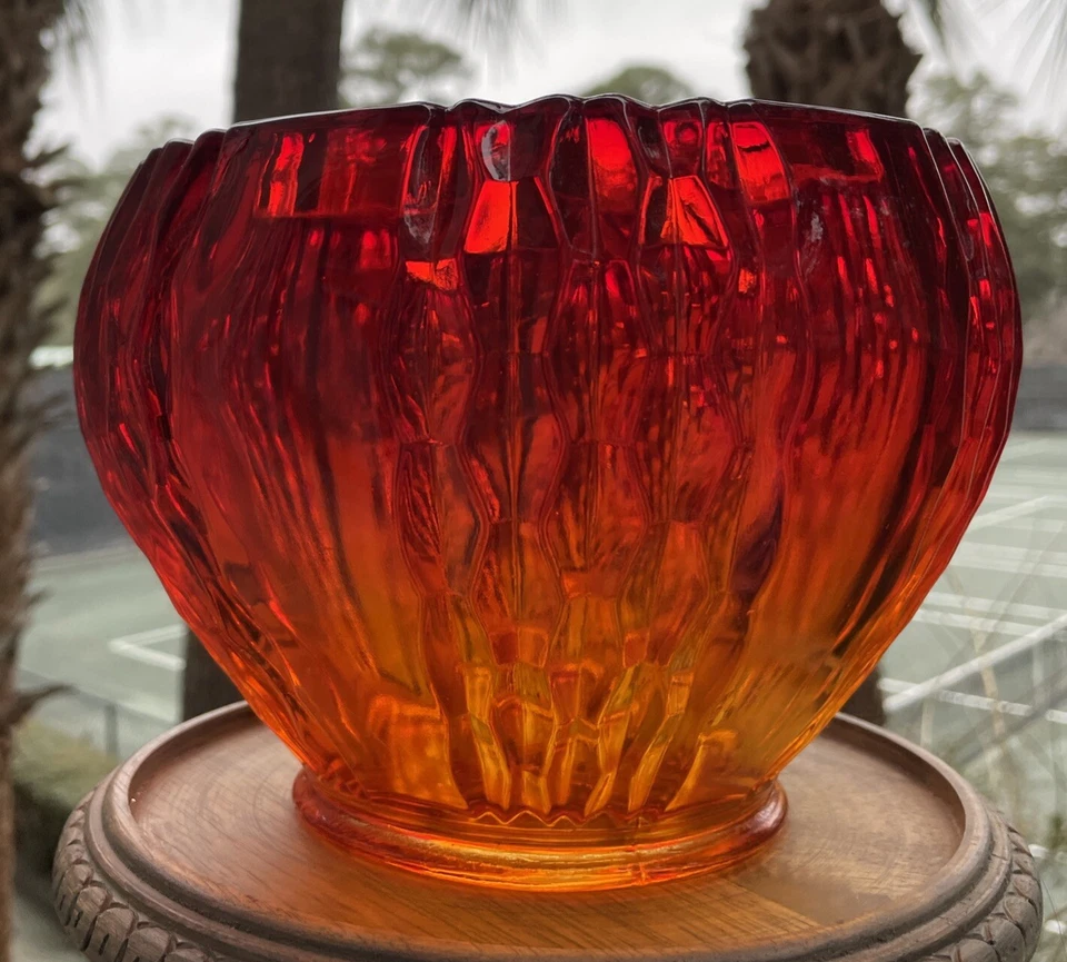 Vintage MCM Viking 8" Fayette Amberina Cuenco Naranja Caqui Foto 4 de 4