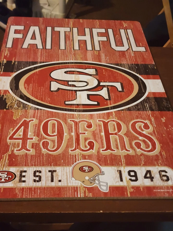 САН-ФРАНЦИСКО 49ERS СОСТАРЕННЫЙ ПОПУЛЯРНЫЙ ГОВОРЯЩИЙ ДЕРЕВЯННЫЙ НАЛЕТ 11 X 17 ПРЕДСТАВЛЯЮТ - Изображение 4 из 4