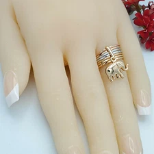 Multi Tone Gold Plated Good Luck Elephant Ring.  Oro Laminado.