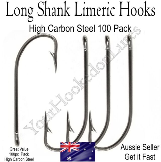 Fishing Hooks Long Shank Limeric High Carbon Steel Long Shank 100pack
