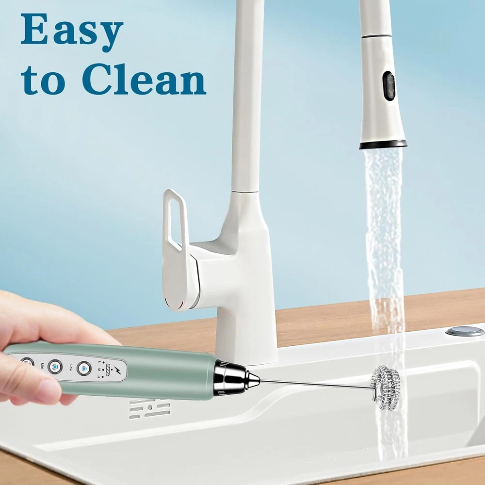 Milk Frother Handheld for Coffee, Electric Whisk 3 Speed Morandi Green