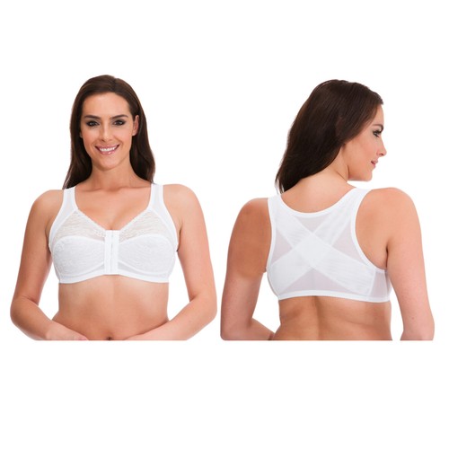 LADIES BACK LACE BRA FRONT FASTENING WOMENS COMFORT NON WIRED FULL