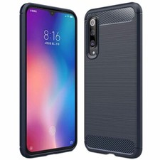 Coque Xiaomi Mi 9 SE Etui Gel Housse Motif Fibre Carbone Luxe TPU, Bleu Foncé