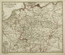 Germania Fisica Mappa Originale Incisione Cartina Geografica Mädel 1850