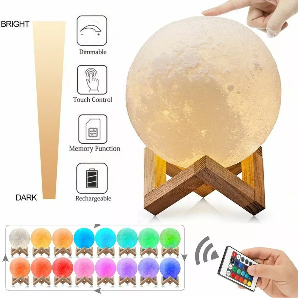 OxyLED Moon Lamp 16 Colors 18cm 3D Print LED Moon Light with