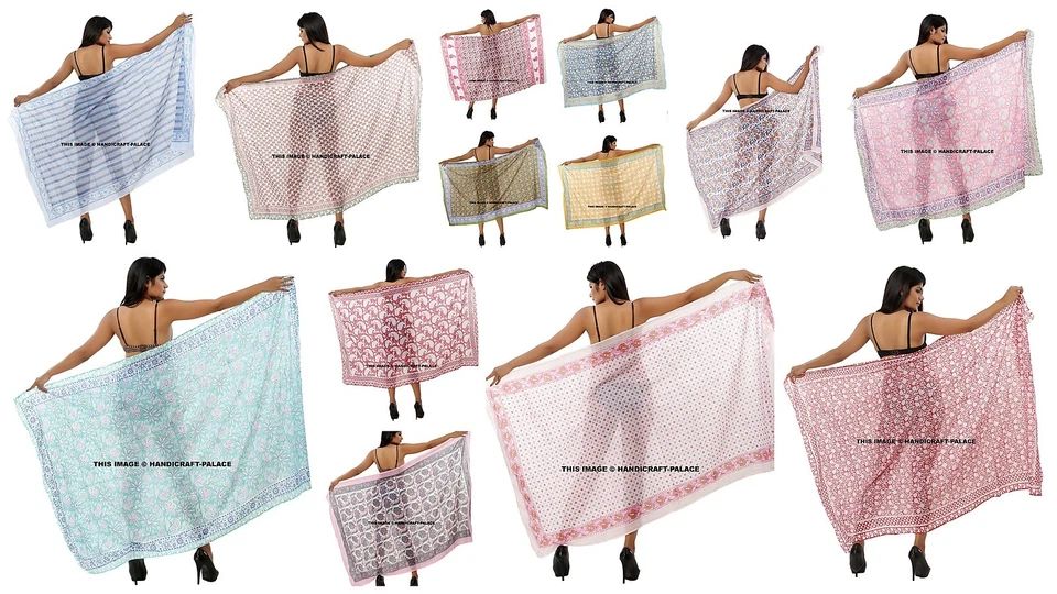 10 PC Menge Hand Block Druck Damen Strandkleid Bedecken Kaftan Sarong Somme Wrap - Bild 2 von 4