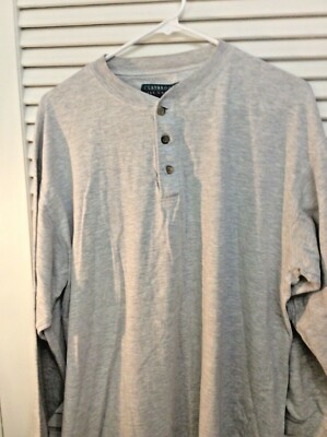 Mens Henley Long Sleeve Shirts Cotton Button Down Crew Neck Casual L GRAY