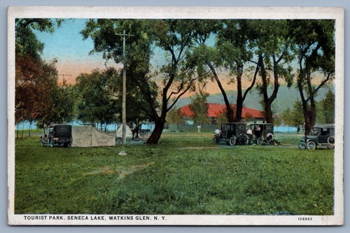 Tourist Park. Seneca Lake. Watkins Glen, NYCamping Old Cars c1915 - 第 1/2 張圖片