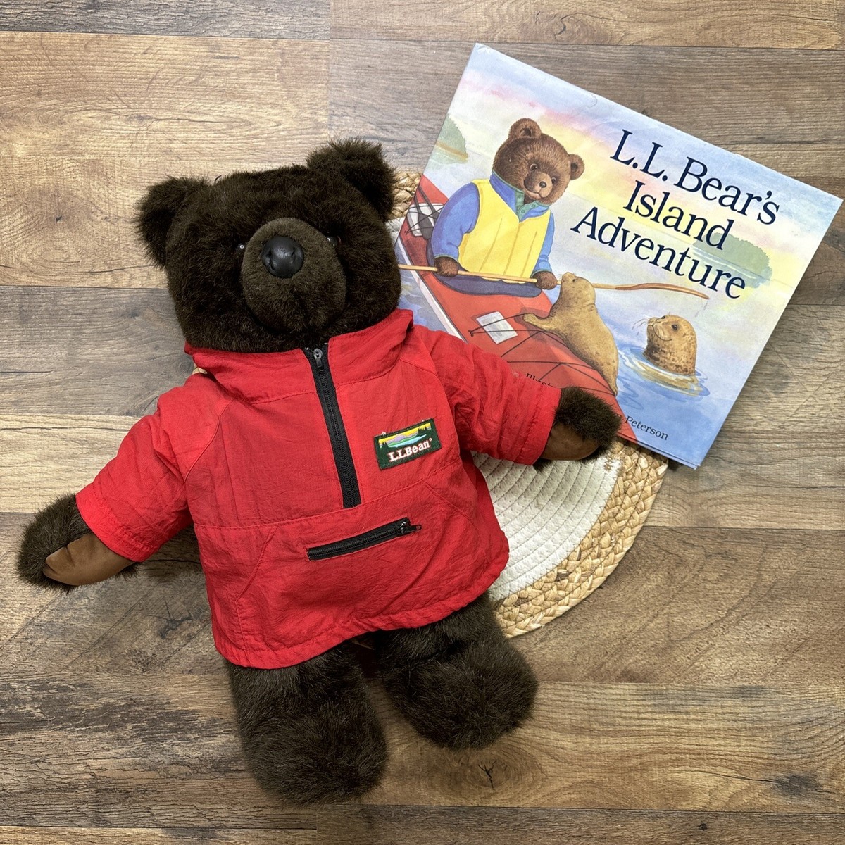 LL Bean Teddy Bear Plush with Red Jacket & LL Bear Hardcover Book