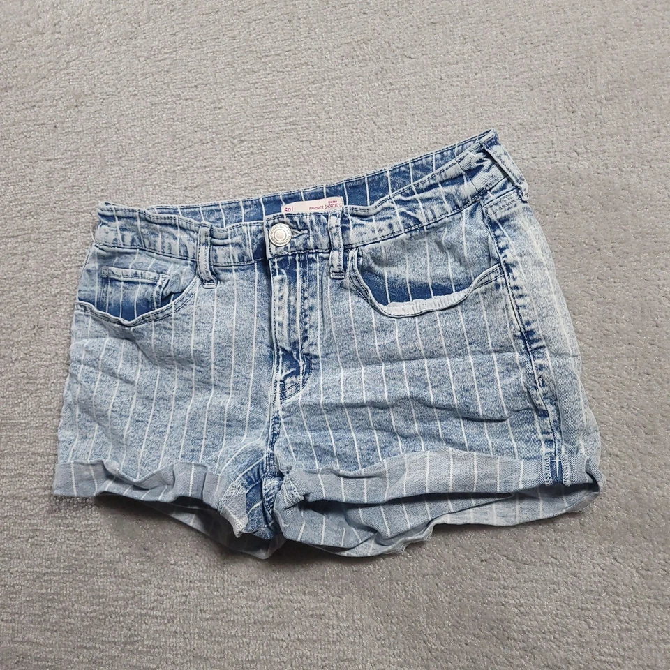 SO Womens 13 Jean Shorts Blue Denim Striped Favorite Shortie Stretch Acid Wash - Image 2 of 4
