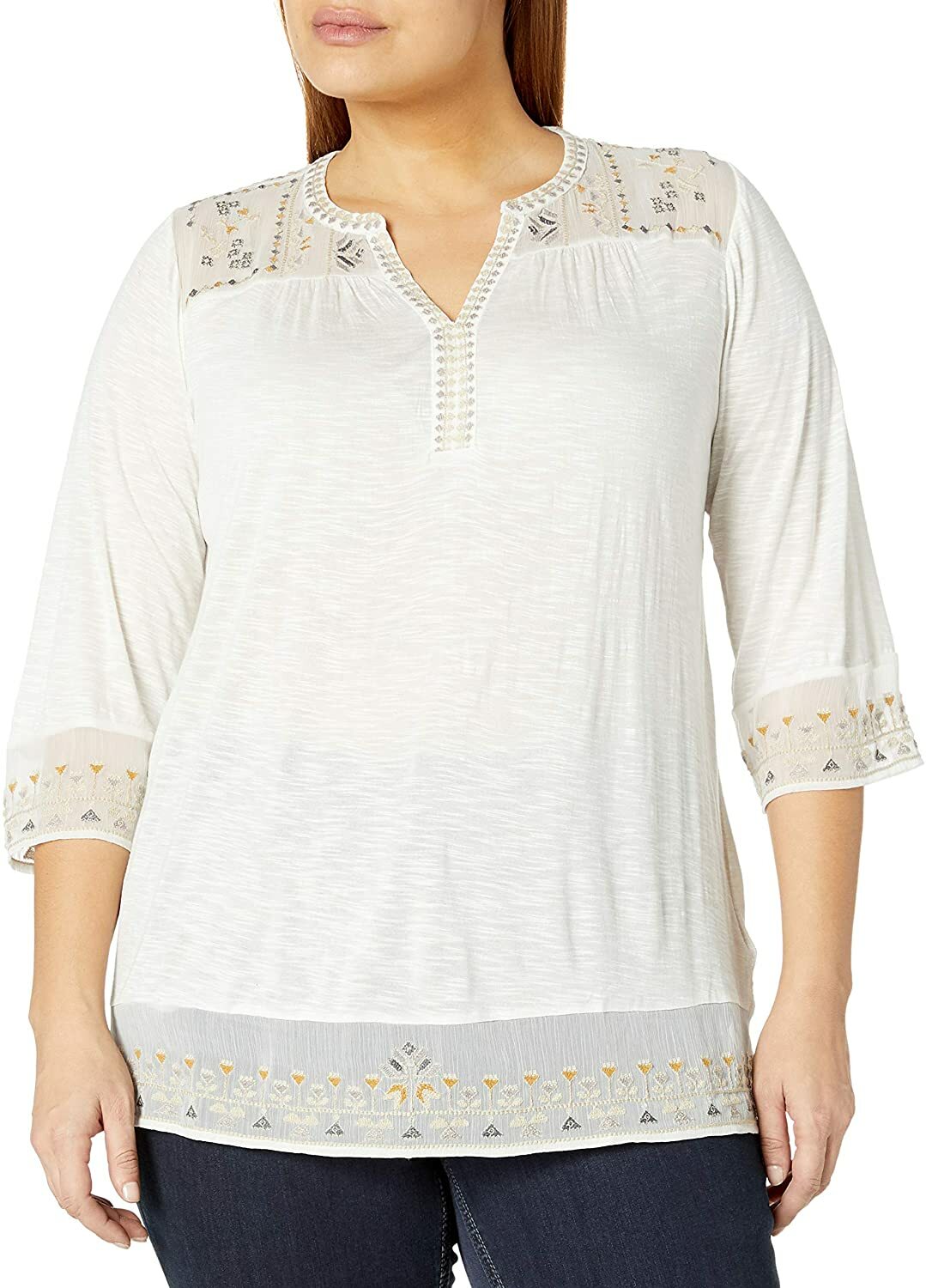 lucky brand embroidered yoke top