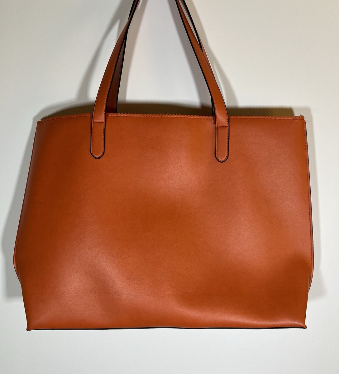 Neiman Marcus orange cut-out leather tote shoulder colorful
