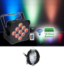 Rockville RGBWA UV Battery Powered Wireless Wash Par DJ Up Light Chauvet Cable