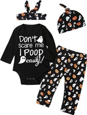 4 Pc Baby Girl Trick or Treat Halloween Bodysuit 12-18 Months NEW