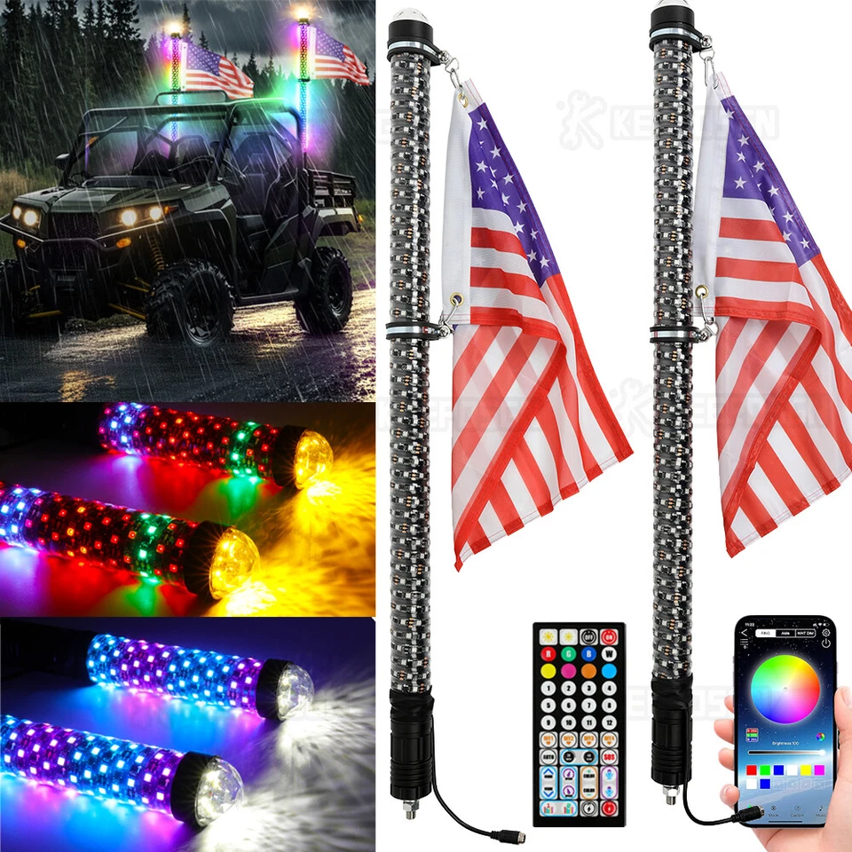 Pair Fat 3FT Spiral LED Whip Light Dreamy Lamp Warning Lamp For Yamaha YXZ1000R Foto 2 de 4