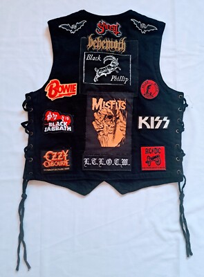 Misfits, Kiss, Acdc, Ghost, Bowie, Beatles, Denim Battle Vest Jacket Mens Size S