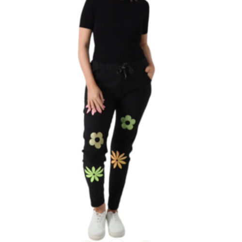 Womens Made In Italy Ditsy Floral Pattern Casual Skinny Ladies Magic Pants - Afbeelding 1 van 10