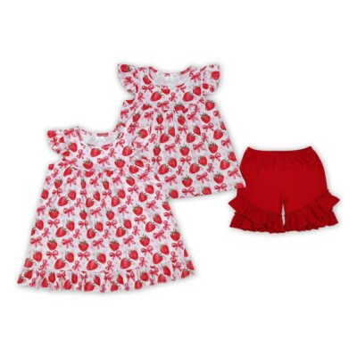 Sibling Clothes Toddler Baby Girls Sister Cute Strawberry Summer Set Dress