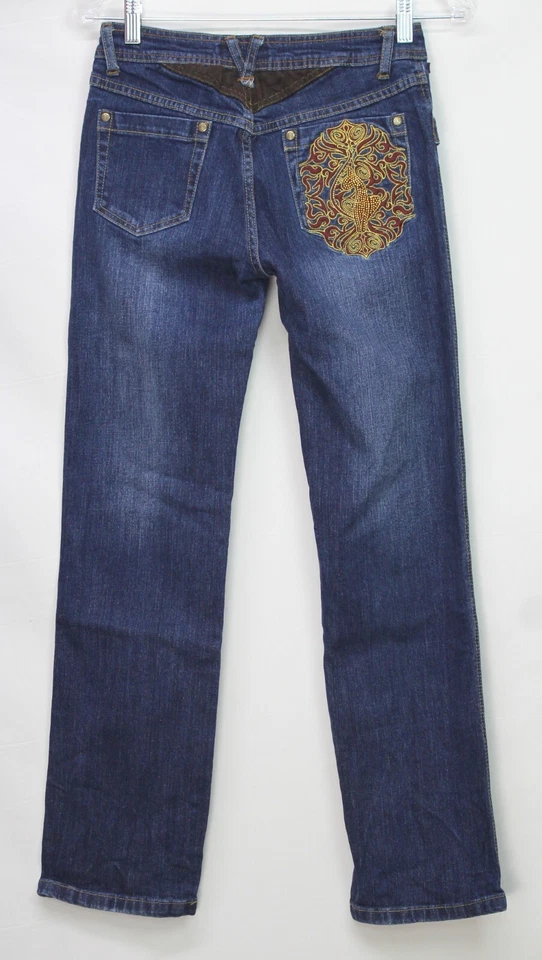 Pantalones de mezclilla bordados elásticos azules talla 14 Baby Phat para niñas Foto 3 de 4