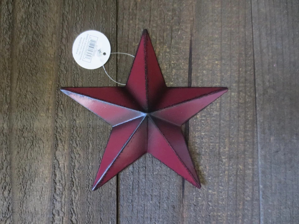 Set of 2 Red & White Primitive 6" Barn Stars Metal Christmas Patriotic Americana - Image 3 of 4