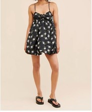 Free People Floral Bubble Mini Dress Size S Black Twist Bust Spag Strap NWT
