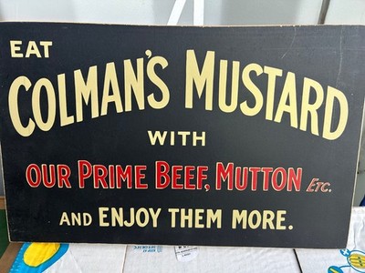 Vintage Schild Werbung Colman s Mustard on Prime Beef & Mutton schwarz