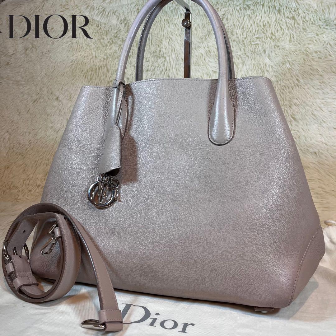 Dior Open Bar 2Way Tote Bag Pink Beige Leather Preowned Excellent Condition  