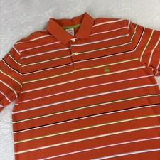 Brooks Brothers Performance Polo Shirt Mens M Orange Stripes Logo Short Sleeve