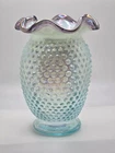Fenton Blue Opalescent Hobnail Purple Amethyst Ruffle Edge Vase Rare Find